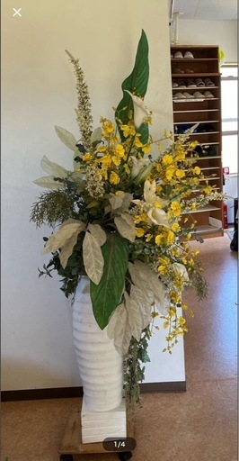 i09252 スタンドフラワー フラワーアレンジメ ント ✴︎ 造花 観葉植物 大型鉢 大型プランター ハイ プランター