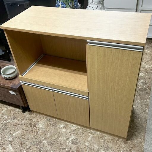 スライド棚付きキッチンボード 木目 ナチュラルカラー W90×H90×D40cm 札幌 東区 店頭引取歓迎