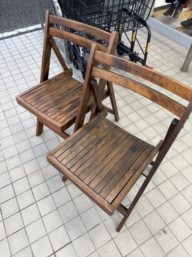 ヴィンテージ風 木製 折りたたみ ウッドチェア 2脚セット 2脚セット