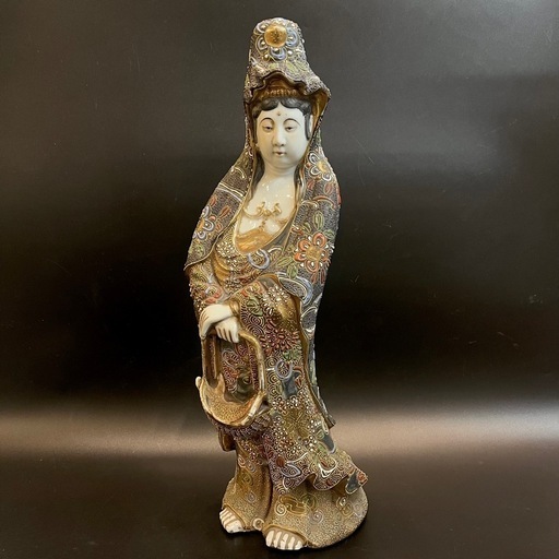 伝統工芸薩摩焼 特大金彩色絵細密絵付 観音菩 薩立像 仫像 佛像 教美術 時代物 伝統工芸薩摩焼 特大金彩色絵細密絵付 観音菩 薩立像 仫像 佛像