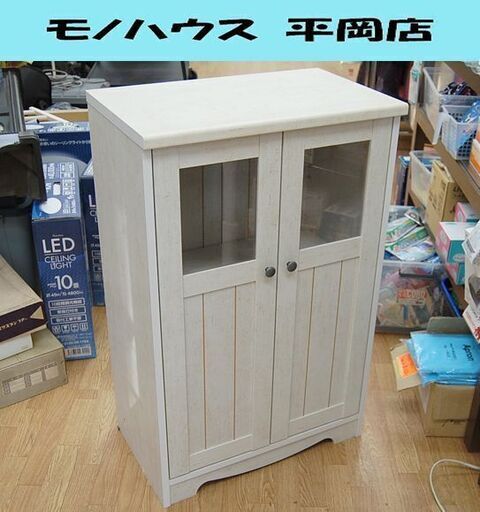 ミニ食器棚 幅55×奥36×高92cm 木目調 ホワイトウッド系 多目的収納 キャビネット  札幌市 清田区 平岡