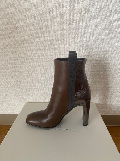 ブルネロクチネリ　ブラウンレザーアンクルブーツ ヒール10cm ブルネロクチネリ ブラウンレザーアンクルブーツ ヒール10cm