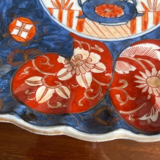 江戸期 古伊万里色絵楕円輪 花 大皿38×32 古伊万里色絵輪