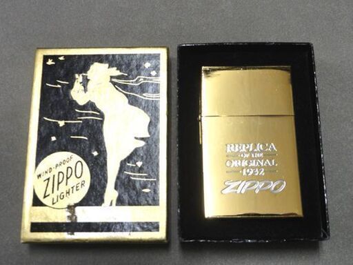 動作未確認 ZIPPO 1932 REPLICA ゴールド 外ヒンジ ライター ジッポー