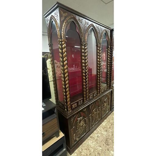 スペイン家具☆鍵付きキャビネット 上下二分割 リビングボード ディスプレイラック 棚 札幌 東区 ②