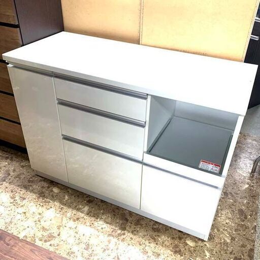 キッチンボード ホワイト 幅120cm高さ86cm奥51cm スライド棚付き キッチン 札幌 東区 店頭引き取り歓迎