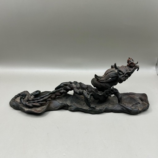 k1118607 時代 古銅 横幅23センチ 重さ0.9キロ 時代物 「龍