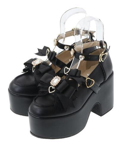 lizlisa ハート ビジュー フラットフォーム ローファー 厚底 黒 量産型 地雷系 lizlisa ハート ビジュー フラットフォーム ローファー 厚底 黒 量産型