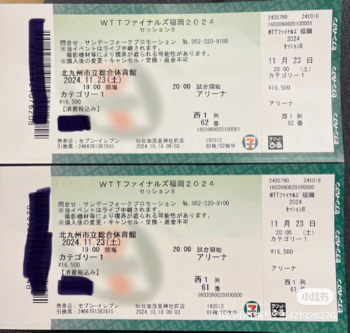 WTTファイナルズ福岡2024年11月23日チケット