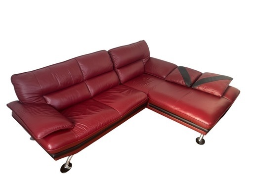 ニトリ L字 コーナー ソファ ロゾ 本革 レッド ソファー 4人掛け