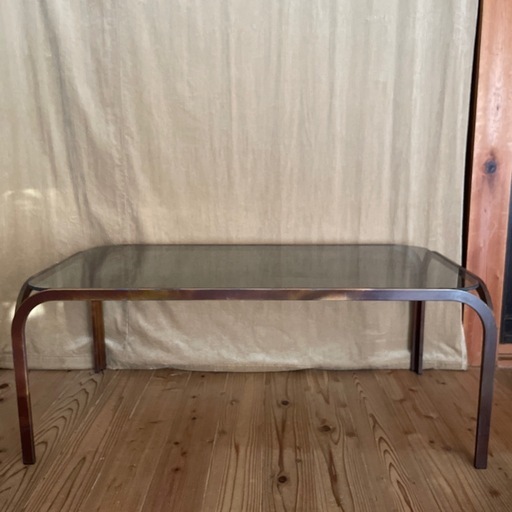 ガラス天板の長方形テーブル アンティーク 軽井沢彫 希少