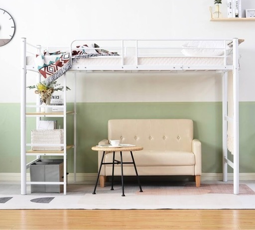 ハンガーラック付きロフトパイプベッド コルソ-CORSO- ホワイト 2台セット