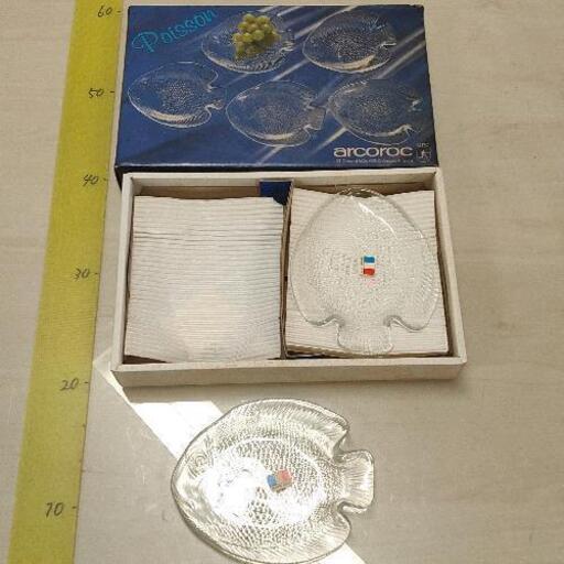1122-009 arcoroc 魚のガラス皿 5点セット