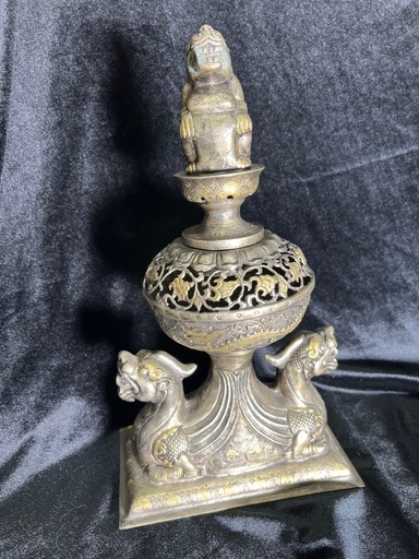 希少品アンティーク 骨董時代物古代 神獣 香炉 美術 工芸32x18cm金属製
