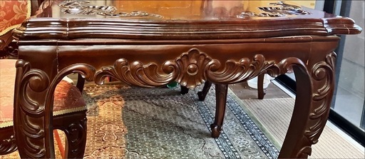 ダークブラウン 木製 彫刻入りテーブル 彫刻入り木製座卓 ダーク