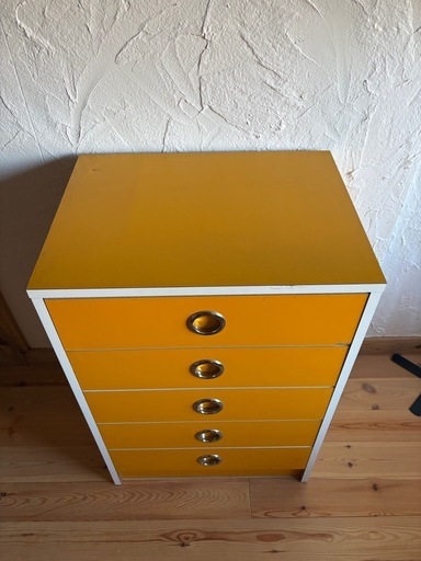 24100611 昭和レトロ 5段タンス レトロポップ 引き出し イエロー