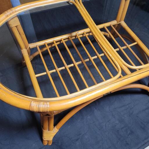 ラタンテーブル 楕円形 アンティーク】籐 ラタン ガラステーブル