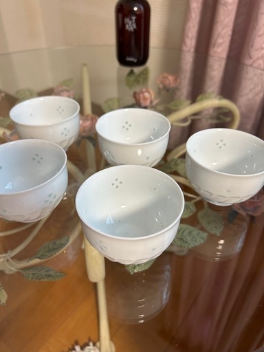 しん花 湯飲み 5個セット 白　径7.5×高さ5センチ