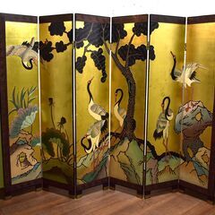 屏風　衝立　唐木 紫檀 両面彫り 24金箔 彫刻 4枚折り 衝立黒檀　中国美術 屏風 衝立 唐木 紫檀 両面彫り 24金箔 彫刻 4枚折り 衝立黒檀