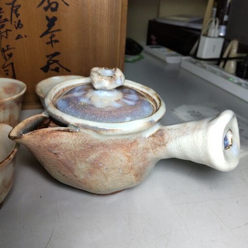 茶道具 茶器 萩焼 唐泊山 作家物 喜村皓司 萩焼 唐泊山窯 喜村皓司 茶器揃セット 急須 湯呑み6客