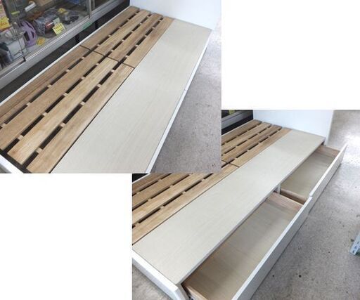 現状品 シングルベッド フレームのみ 引出し収納付き ホワイト ☆ 札幌  