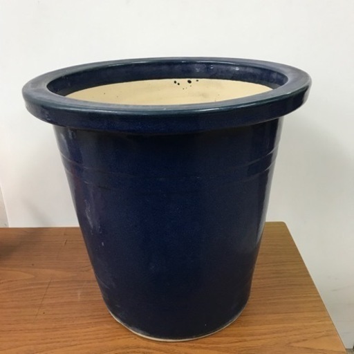 A2411-823 植木鉢 ネイビー キズ汚れ有り 直径40.5cm