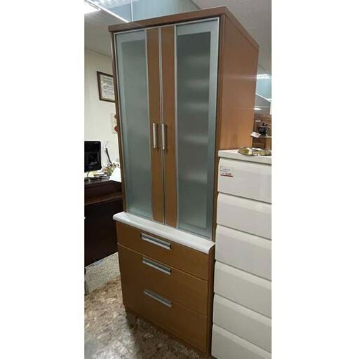 食器棚 家具 キッチンボード 二枚扉 引出し付き ダイニング W80×H200×D45cm 札幌 東区