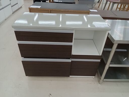 ☆ジモティ割あり☆ キッチンカウンター ダークブラウン×グレー W105 
