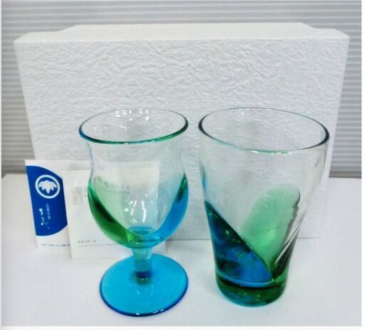 【未使用品】津軽びいどろ　タンブラー　台付きグラス　セット　ワイングラス　ビールグラス　酒器　食器　飾物　祝い　和食器　伝統工芸品