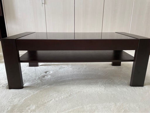 ダークブラウン 木製 ガラスセンターテーブル
