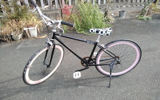 ピストバイク　シングルスピードバイク ホワイト/パープル/牛柄 牛柄自転車 ピストバイク シングルスピードバイク ホワイト