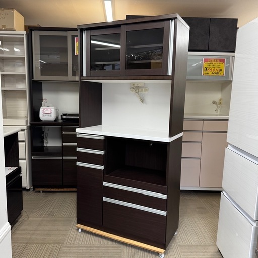 超美品‼️】近藤産業 90cm幅キッチンボード 食器棚 収納家具 木目調
