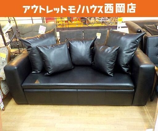 blocco 3人掛けソファ GRID 幅206㎝ レザー ブラック クッション×5個 ブロッコ グリッド ボックスソファ 西岡店