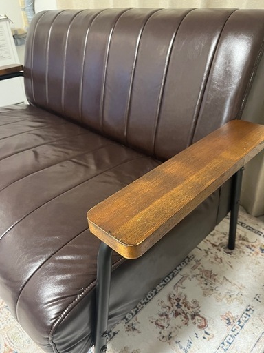 ニトリ 2人掛けソファ Nシールド ステイン2KD DBR 合成皮革ソファ  