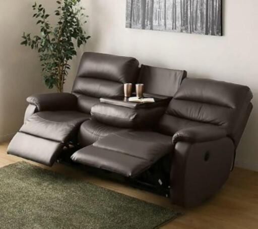 ニトリ 電動ソファー 本革 ブラウン 3人掛け左電動リクライニング