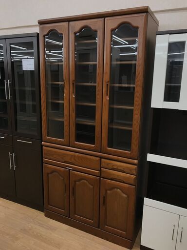 ☆ジモティ割あり☆ レトロ食器棚 ブラウン H200×W100×D45  