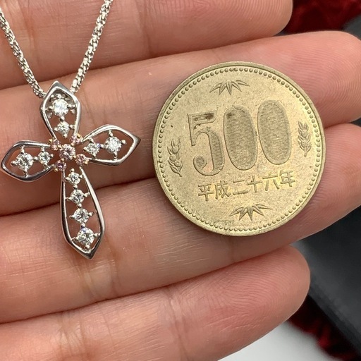 ピンクダイヤモンド クロスネックレス K18WG 8.2g ピンクダイヤモンド