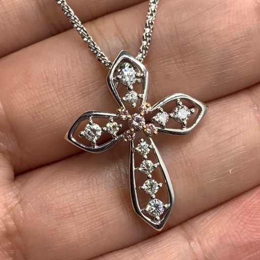 ピンクダイヤモンド クロスネックレス K18WG 8.2g