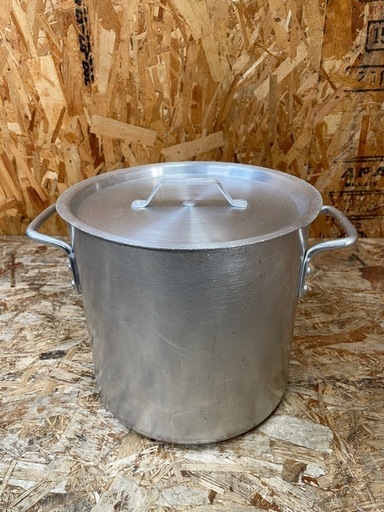 C(6858)両手鍋 寸胴鍋 アルミ製 25cm 取っ手付き フタ付き 業務用 飲食店 厨房用品 調理器具 店舗用 中古品