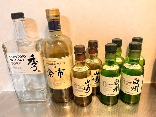 白州　空ビン×1本 山崎　空ビン×2本 響　空ビン×1本 サントリー 白州 180ml 空瓶（白州×3、山崎×1の空き瓶です