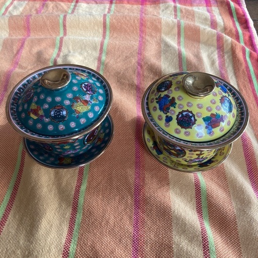 中国美術景徳鎮蓋碗 茶碗粉彩蓋付き工2客