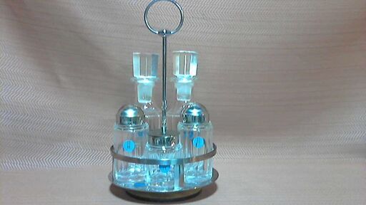 HOYA　回転式卓上調味料セット　美品　昭和レトロガラス　気泡入り　カットガラス　プレスガラス　稀少