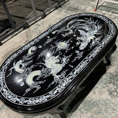 中国 螺鈿(らでん)細工 天板ガラス テーブル