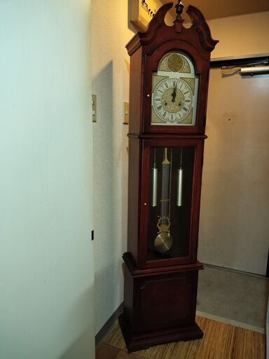 林時計　6インチ　ボンボン時計　振り子時計　柱時計　昭和レトロ アンティーク調 大型 振り子 ボンボン時計 柱時計 手巻き 引き取り限定