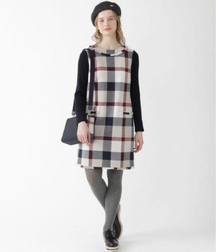 ブルーレーベルクレストブリッジチェックニット袖コンビワンピース 38