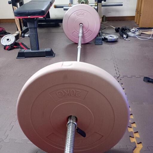 バーベルシャフト 20キロプレート2枚 折りたたみ式ベンチ 2.5