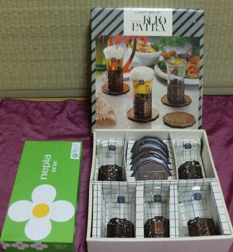 未使用保管品　A DRAFT BEER SET　クレオパトラ　純銅コースター\u0026コップ受け付