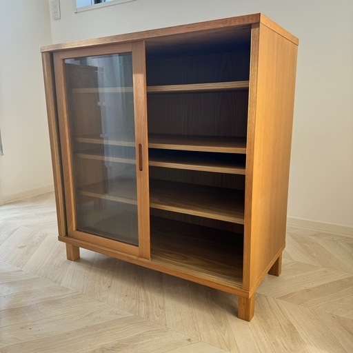 無印良品 オーク材ガラス扉キャビネット 廃盤 食器棚 無印良品 食器棚