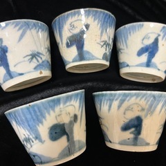 c175 古伊万里 蕎麦猪口 6客 染付 そば猪口 柳紋 c175 古伊万里 蕎麦猪口 6客 染付 そば猪口 柳紋