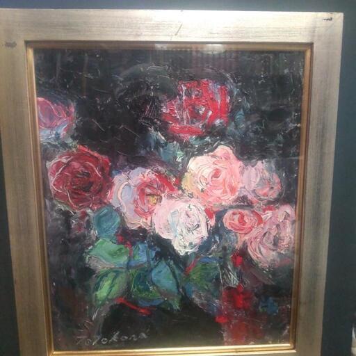 油絵・薔薇?の花 日野 皖 「 薔薇 」 油絵 ・ 油彩画 F4 ( 4号 ) 絵画